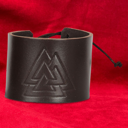 Brunt lderarmband  Valknut i gruppen  Accessoarer  / Armband och skydd hos Handfaste (1132r)