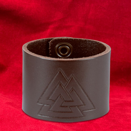 Brunt lderarmband  Valknut  i gruppen  Accessoarer  / Armband och skydd hos Handfaste (1133r)